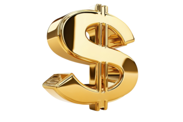 Gold dollar symbol displayed on a transparent background highlighting financial concepts and economic themes for design and marketing use