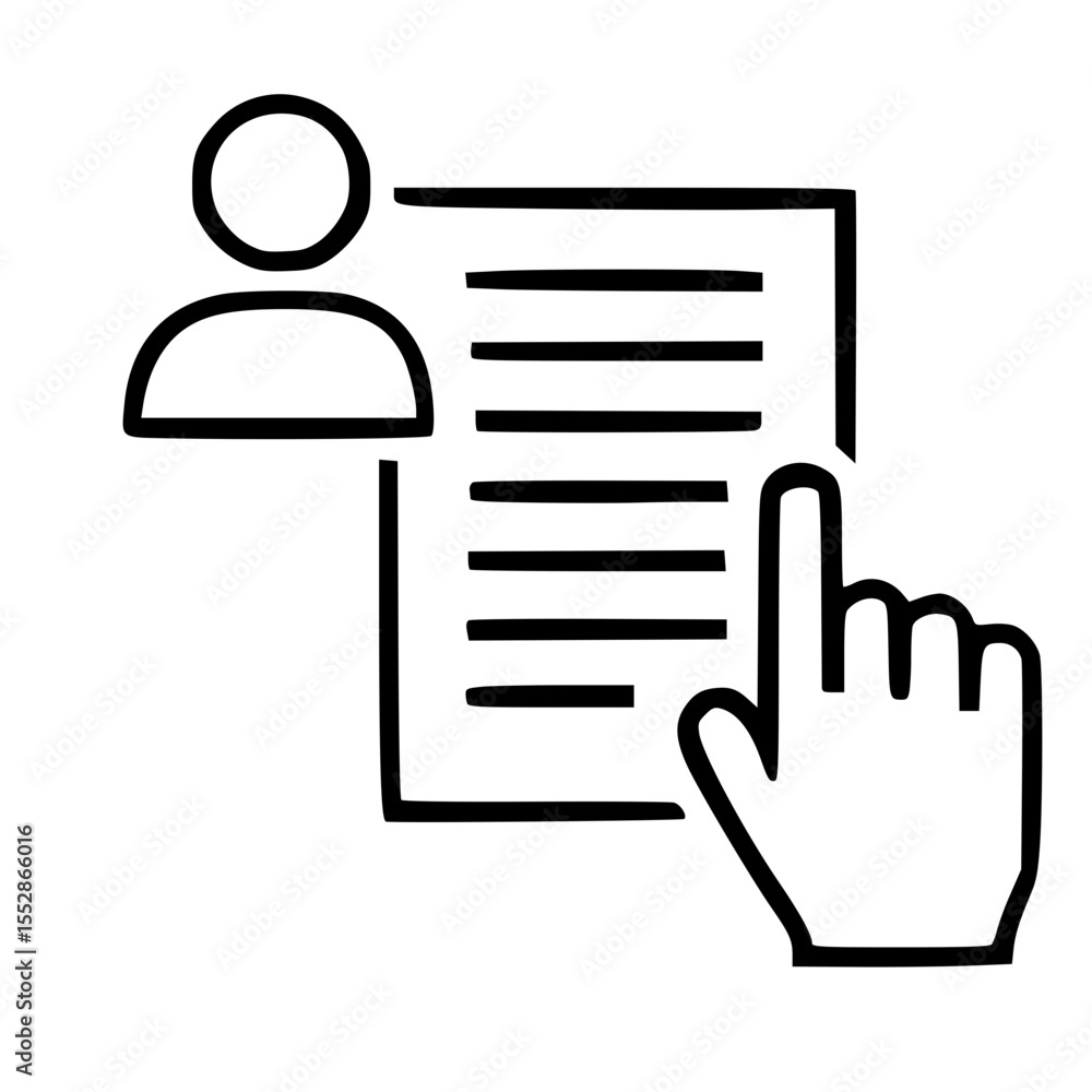 Poster line style user profile form with hand click icon symbol