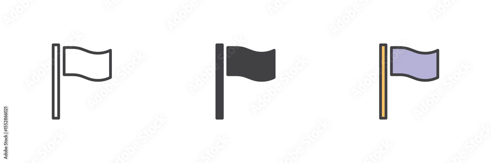 Poster Wavy flag icon set in line, solid and filled outline style
