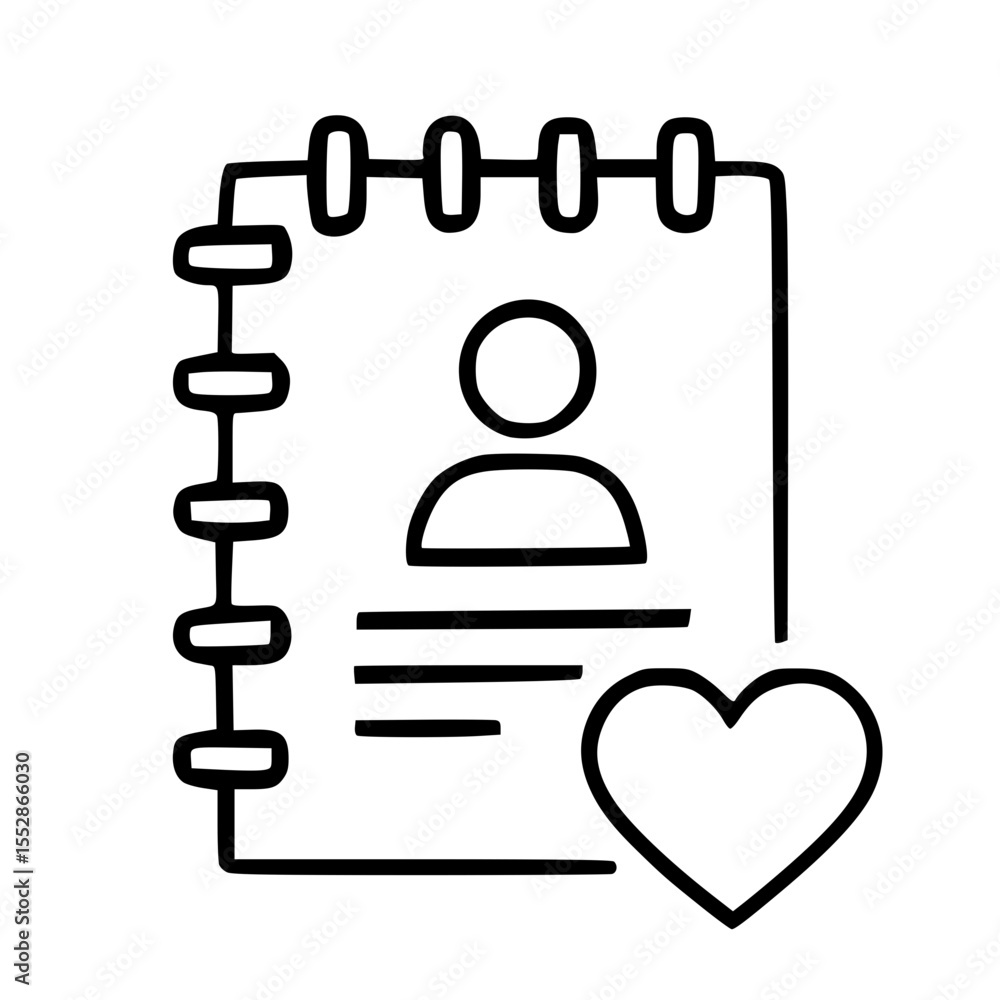 Poster simple line art address book contact list with heart icon element