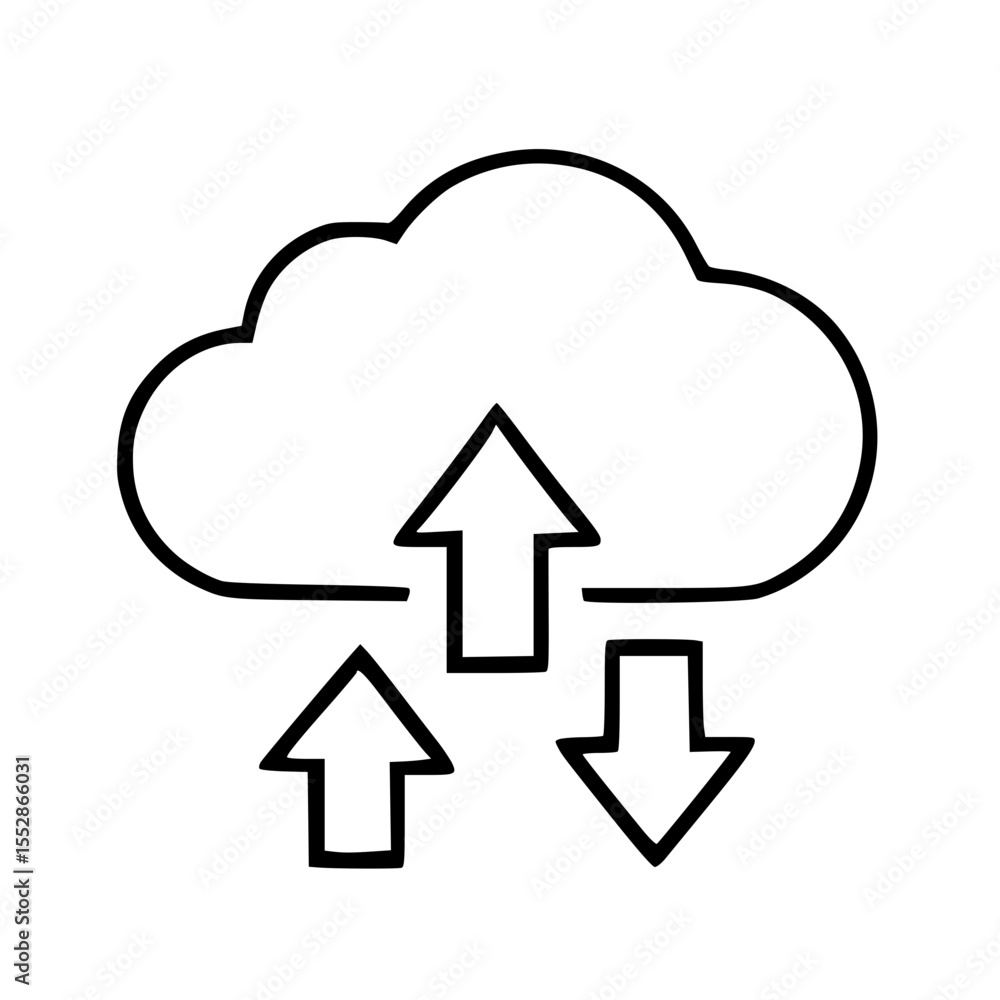Poster outline simple cloud upload and download arrow concept line icon symbol