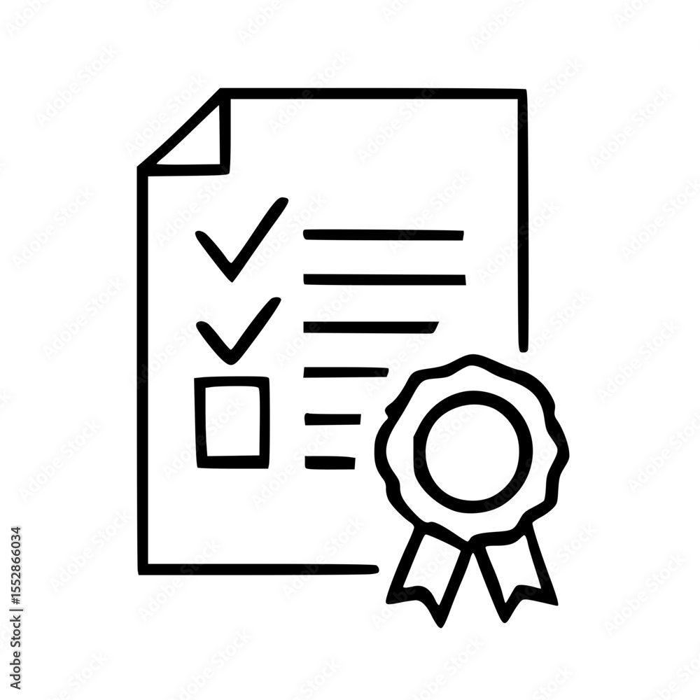 Poster simple outline checklist with seal of approval document icon
