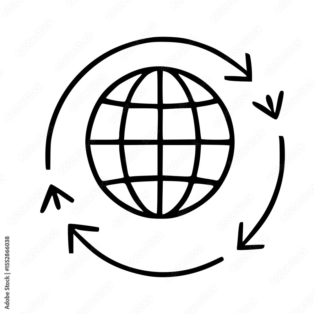 Aufkleber simple line art world globe circulating arrows connection network icon