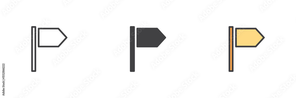 Poster Flag icon set in line, solid and filled outline style