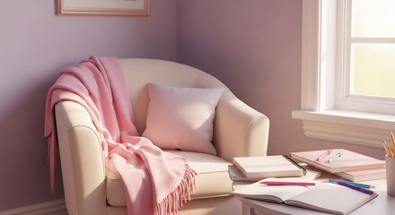 Cozy Reading Nook with Soft Pink Decor