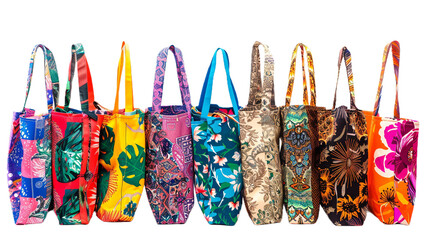 Trendy Printed Tote Bag Collection on the Transparent Background