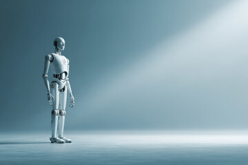 large futuristic robot standing prominently on clean background