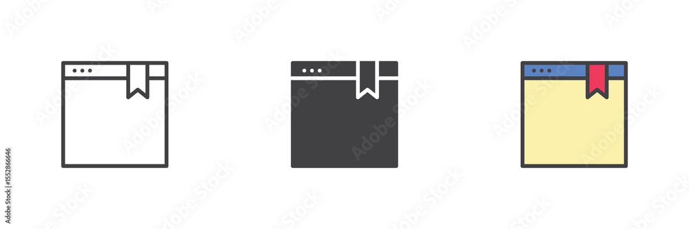 Aufkleber Browser window with bookmark icon set in line, solid and filled outline style