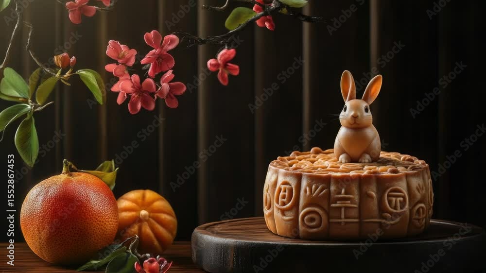 Poster cake on wooden table, a simple yet inviting setting