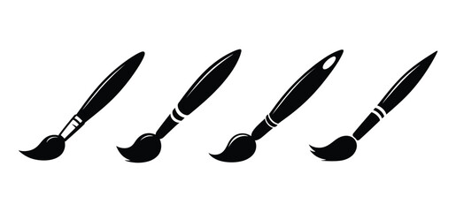 Black Paint Brush Set: Artistic Tool Icons for Creativity and Design Projects

