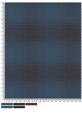 Autumnal Tartan Fabric Swatch with Measurement Markings and Color Palette Displayed Below the Pattern This