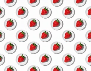 Summer creative pattern with strawberry on small plate on white background