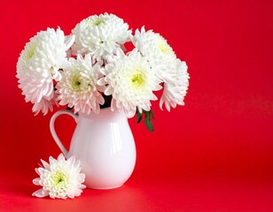 bouquet of flowers in a vase isolated on red background