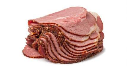 Close-up of sliced roast beef on white background