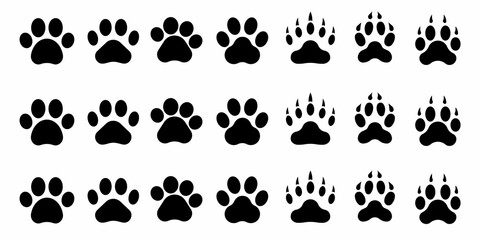 Set of paw print silhouette, set of animals paw prints vector, animals footprints, bear paws print, paw print, cat,dog, animal, silhouette, pet, vector, black, track, footprint, design, symbol, icon,