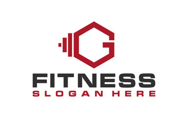 Fitness barbell with initial letter G logo