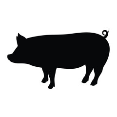 farm animal pig side view, silhouette vector flat Illustration design on white background