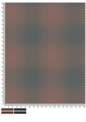 Autumnal Tartan Fabric Swatch with Measurement Markings and Color Palette Displayed Below the Pattern This