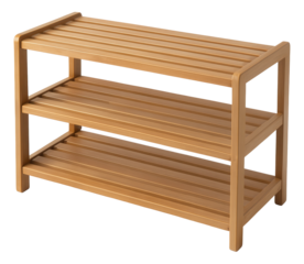 A compact shoe rack made of bamboo for an apartment entryway.
