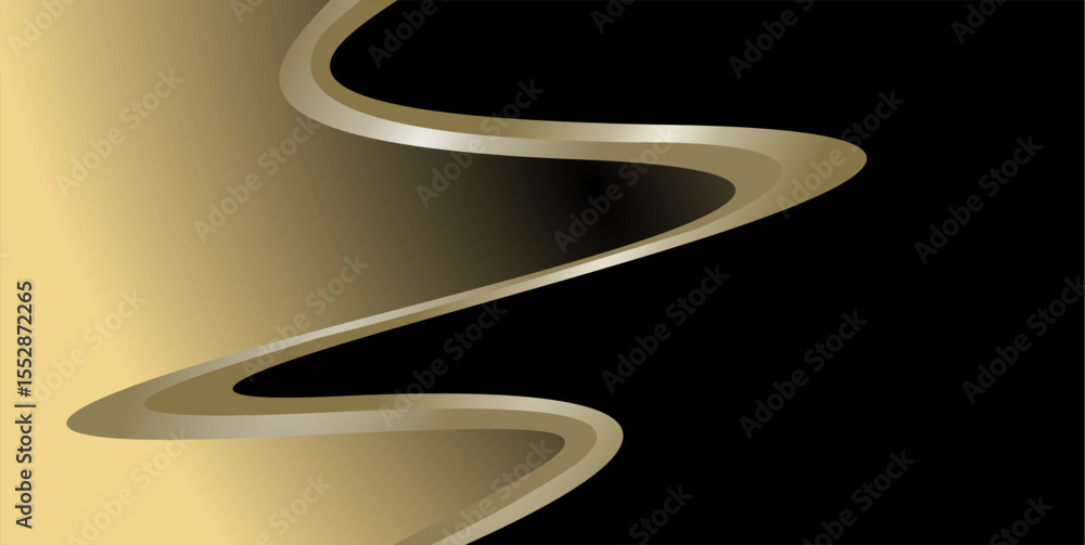 Poster composition of empty space with black colors and abstract geometric curved lines in golden brown as 