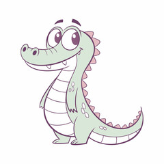 Cute cartoon alligator with big eyes on white background