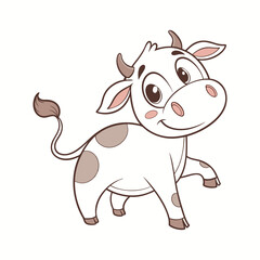 Cute cartoon cow with brown spots on white background