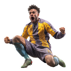 Excited Male Soccer Player Celebrating isolated on transparent background