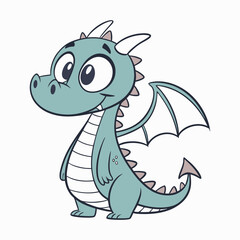 Cute cartoon dragon with big eyes and wings illustration
