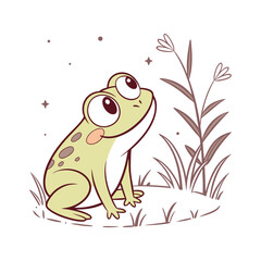 Cute cartoon frog looking up at stars animal amphibian