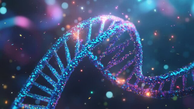 A detailed view of a double helix DNA structure