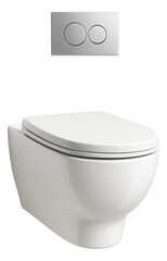 Modern wall-hung toilet with a dual-flush mechanism, designed for an eco-friendly apartment guest bathroom.