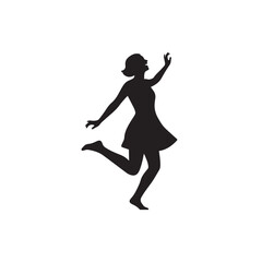 Vector art of silhouette of a happy woman dancing in a dress isolated on white background