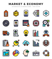 Set of Market & Economy Icons. Simple Lineal Color art style icons pack.