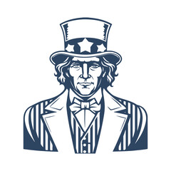 Uncle Sam Silhouette Clipart Vector Illustration on White Background