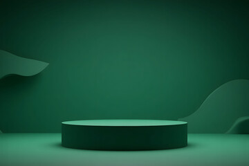 green podium with a green background