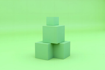 Obraz premium green podium with three steps on a green background