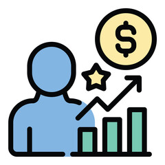 Influencer commission icon flat line style illustration representing earnings or payments from brand partnerships, suitable for affiliate marketing, influencer campaigns, and digital promotion project