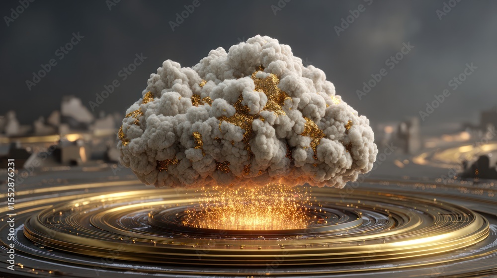 Aufkleber cloud computing security network event futuristic cityscape 3d visualization dramatic environment ae