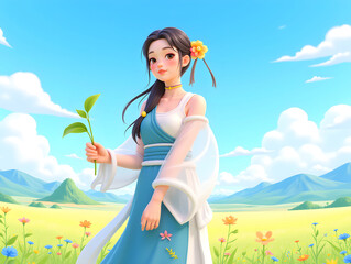 Illustrations of minority Dai people, concept illustrations of traditional ethnic girls