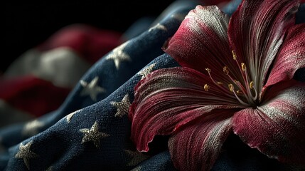 Flower blended with American flag symbolizes patriotism and beauty intertwined in an artistic representation