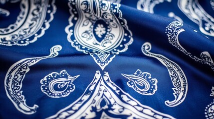 A vibrant paisley blue bandana featuring intricate patterns.