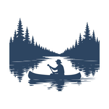 man canoeing on lake silhouette clip art preview