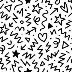 Obraz premium Retro Geometric Doodle Set – Memphis Style Shapes & Kid-Friendly Designs