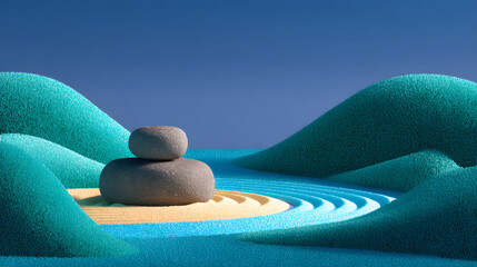 Zen yoga meditation with stones and gentle waves
