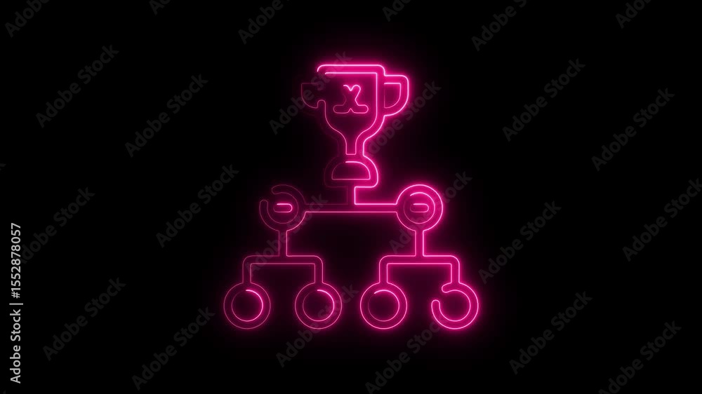 Poster glowing pink neon trophy and networked structure against a black background animation loop