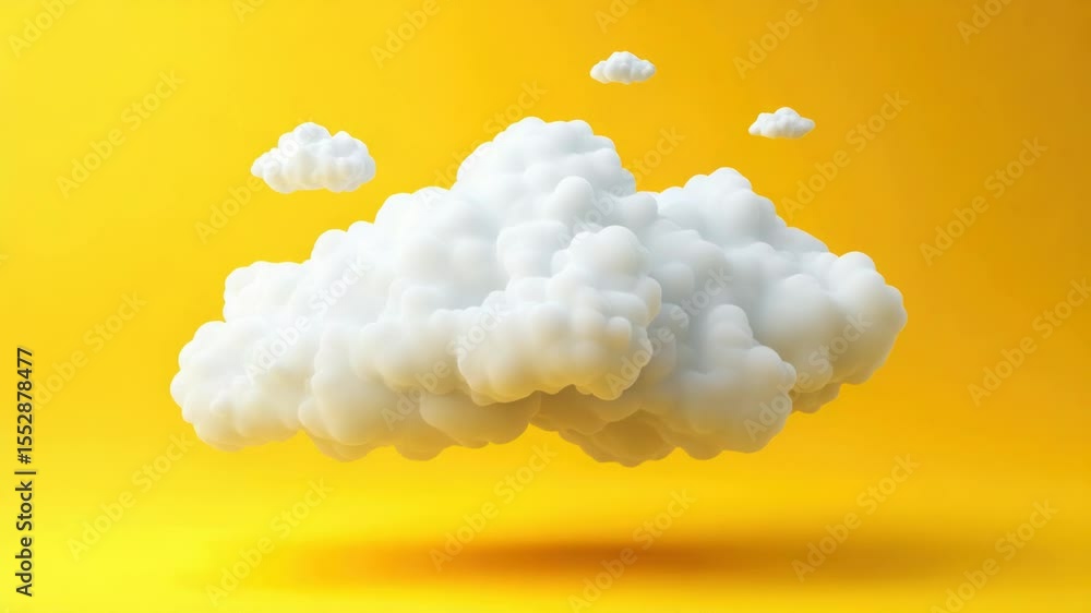 Poster a bright yellow background with a soft and fluffy cloud drifting lazily through the air