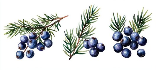 Captivating juniper berry painting in soft watercolor hues.