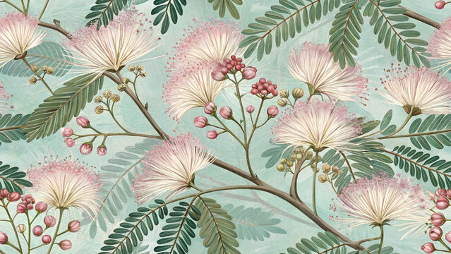 Seamless pattern of Rain tree flowers.