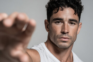 Obraz premium dynamic portrait of sports aerobics athlete positioned on right side of frame