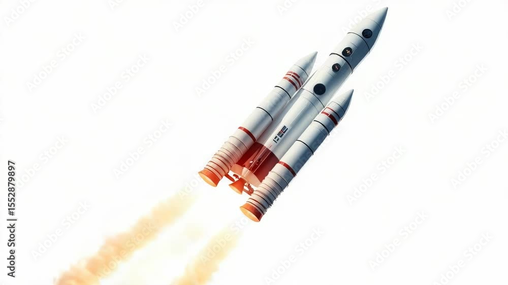 Poster a space shuttle blasting off into the sky with clouds and blue atmosphere